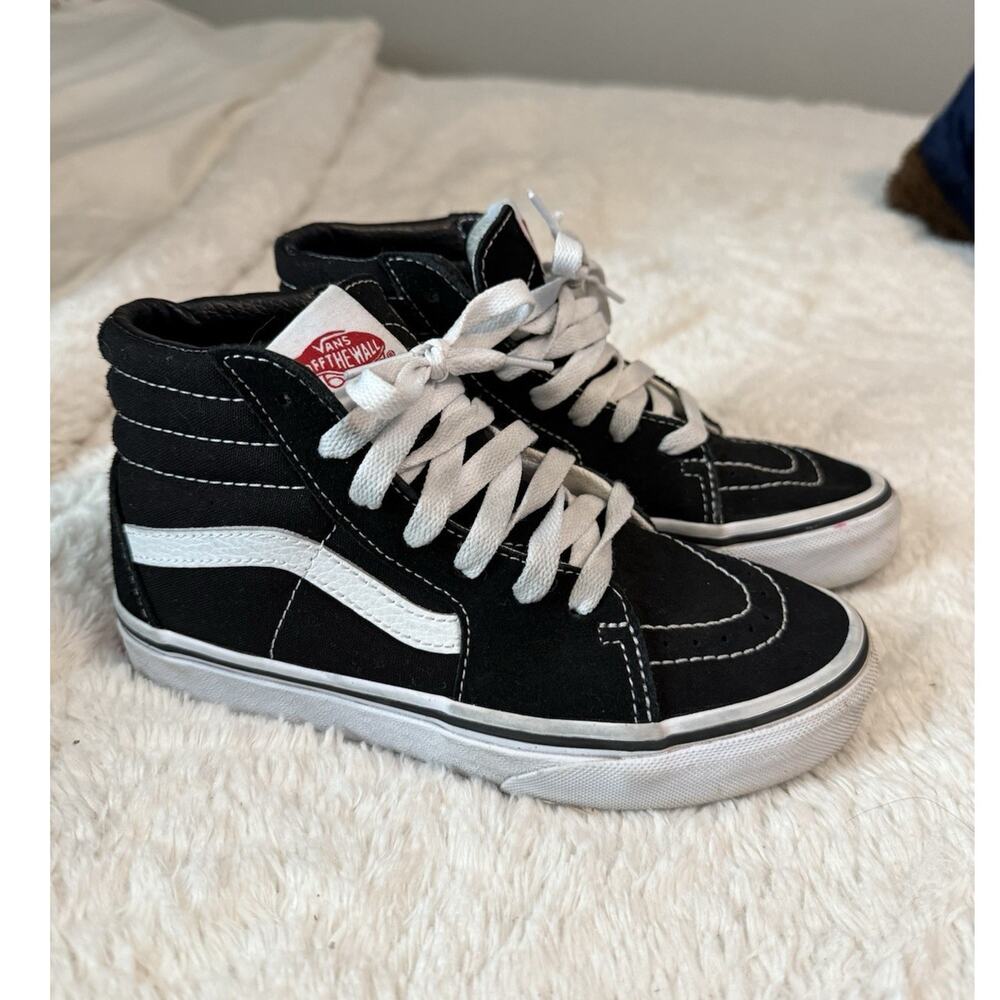 Vans Sk8-Hi High Top Black White Men's Casual Canvas Shoes US 2Y Lace Up